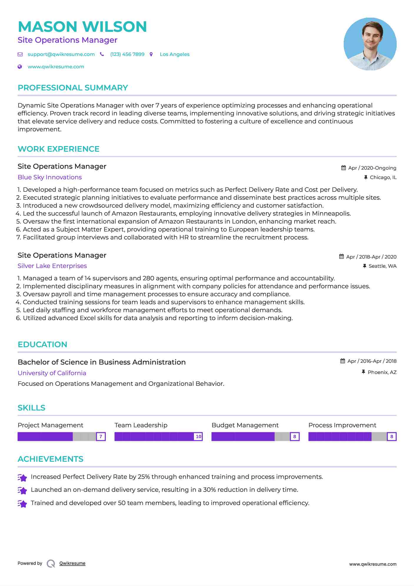 Site Operations Manager Resume Format