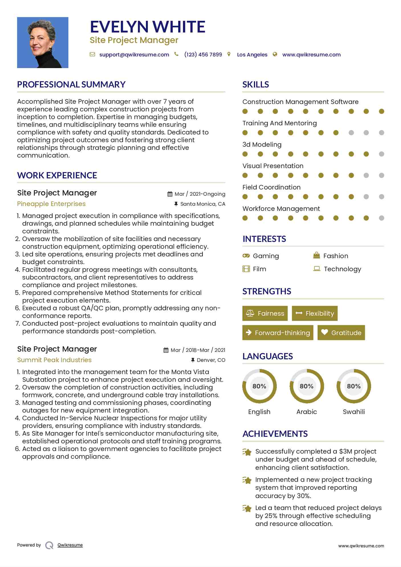 Site Project Manager Resume Template