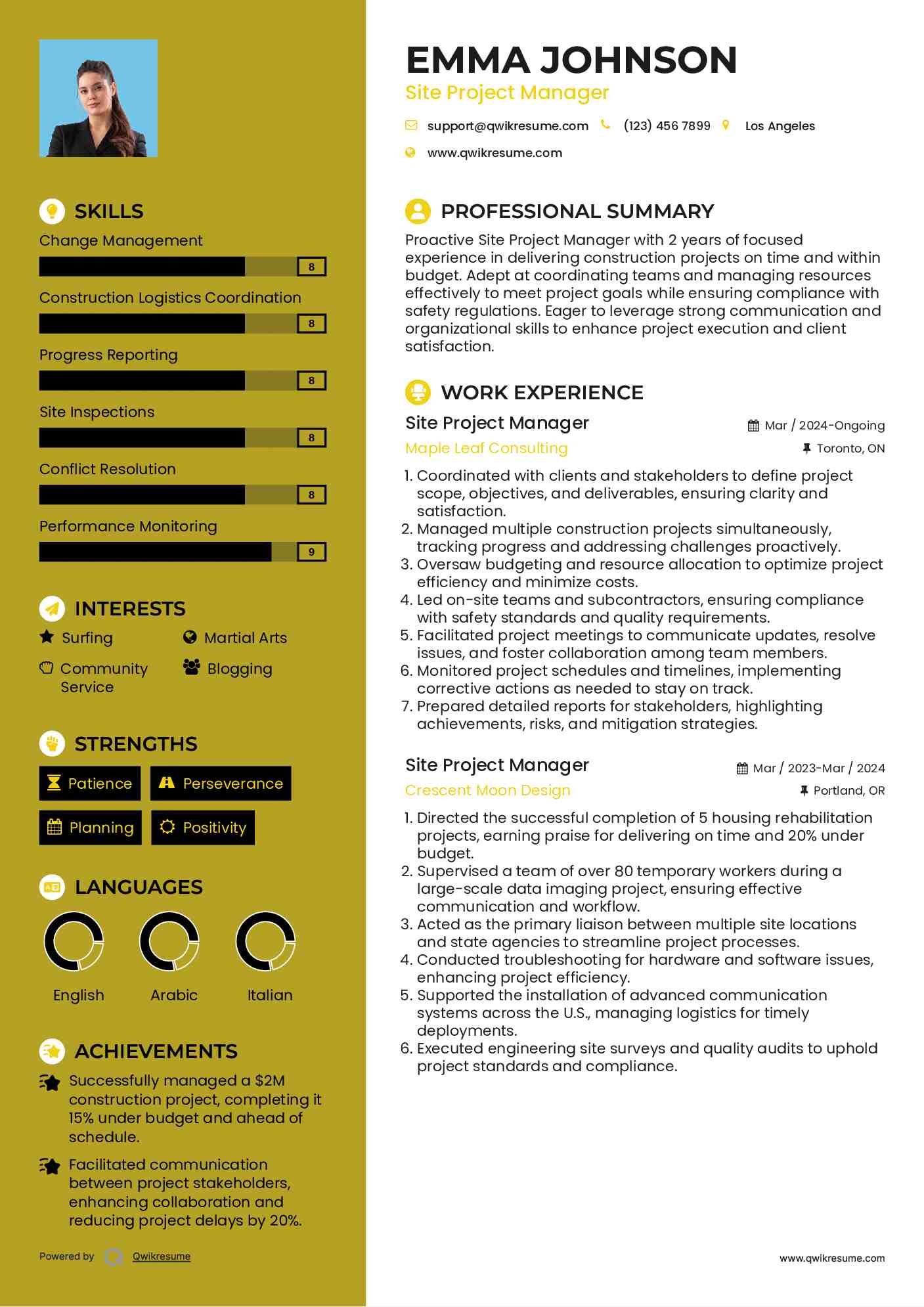 Site Project Manager Resume Template