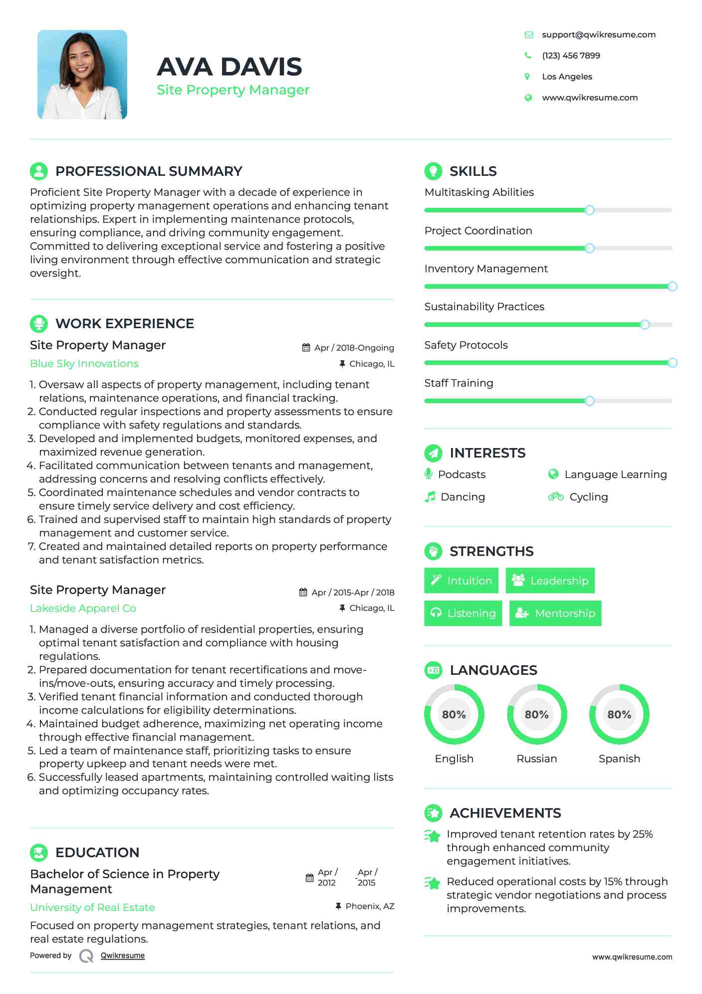 Site Property Manager Resume Example