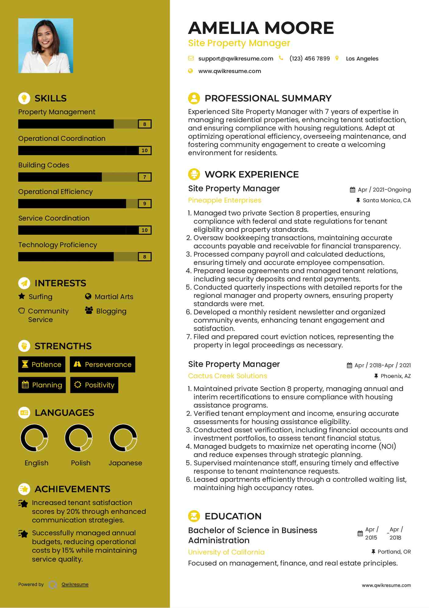 Site Property Manager Resume Model