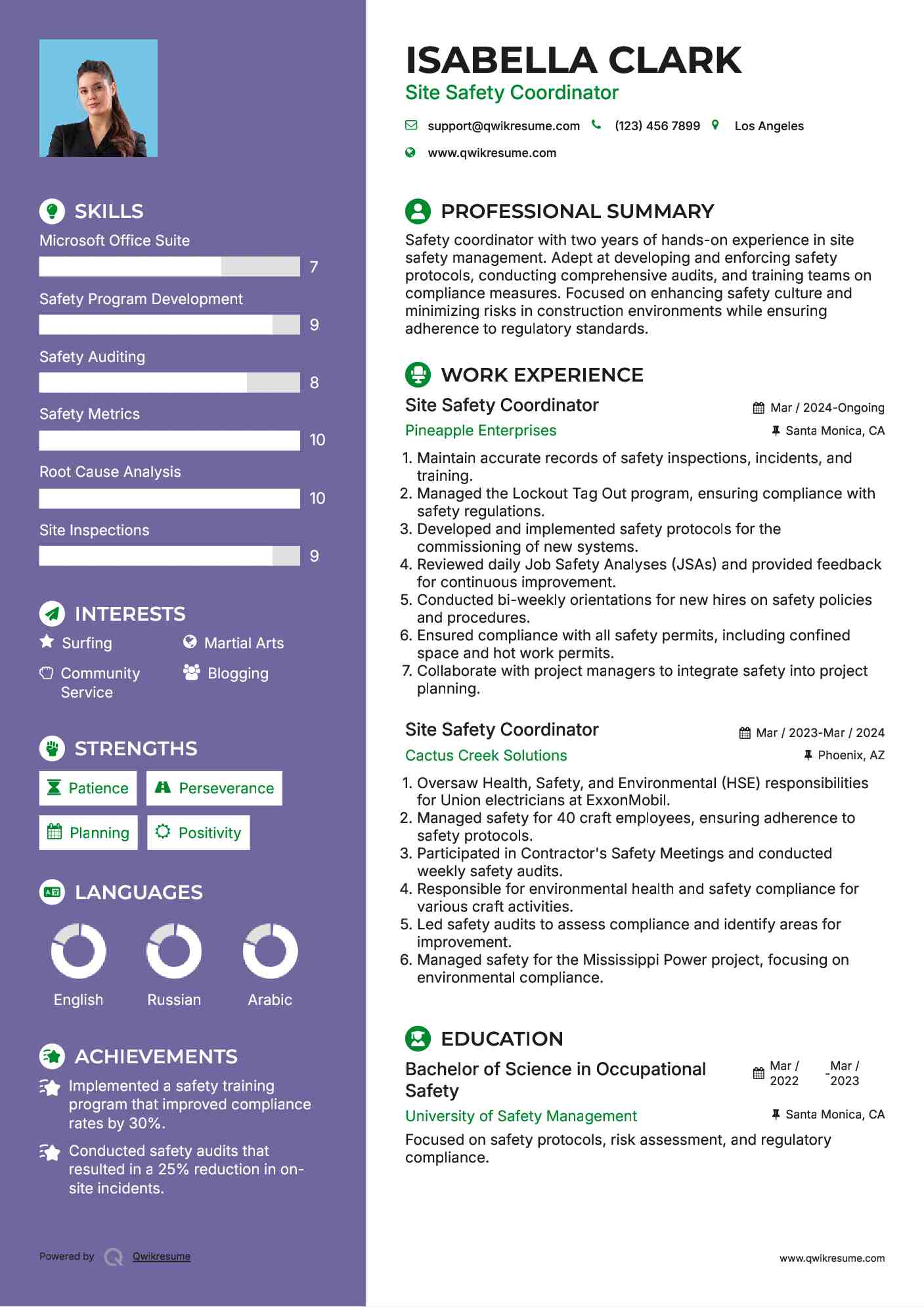 Site Safety Coordinator Resume Format