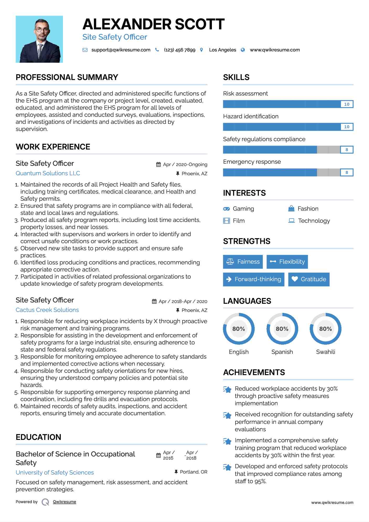 Site Safety Officer Resume Model