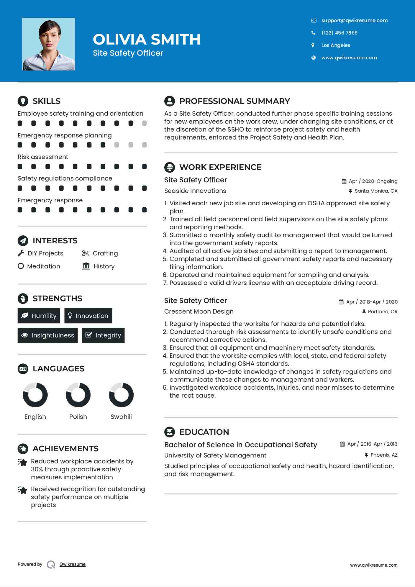 Site Safety Officer Resume Template