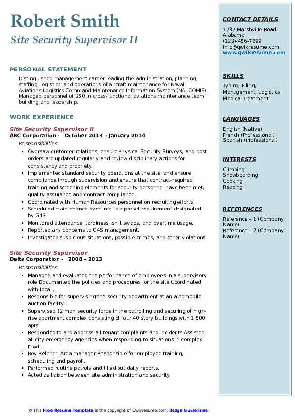 Site Security Supervisor Resume Samples QwikResume