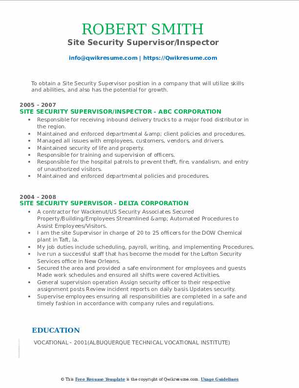 Site Security Supervisor Resume Samples QwikResume