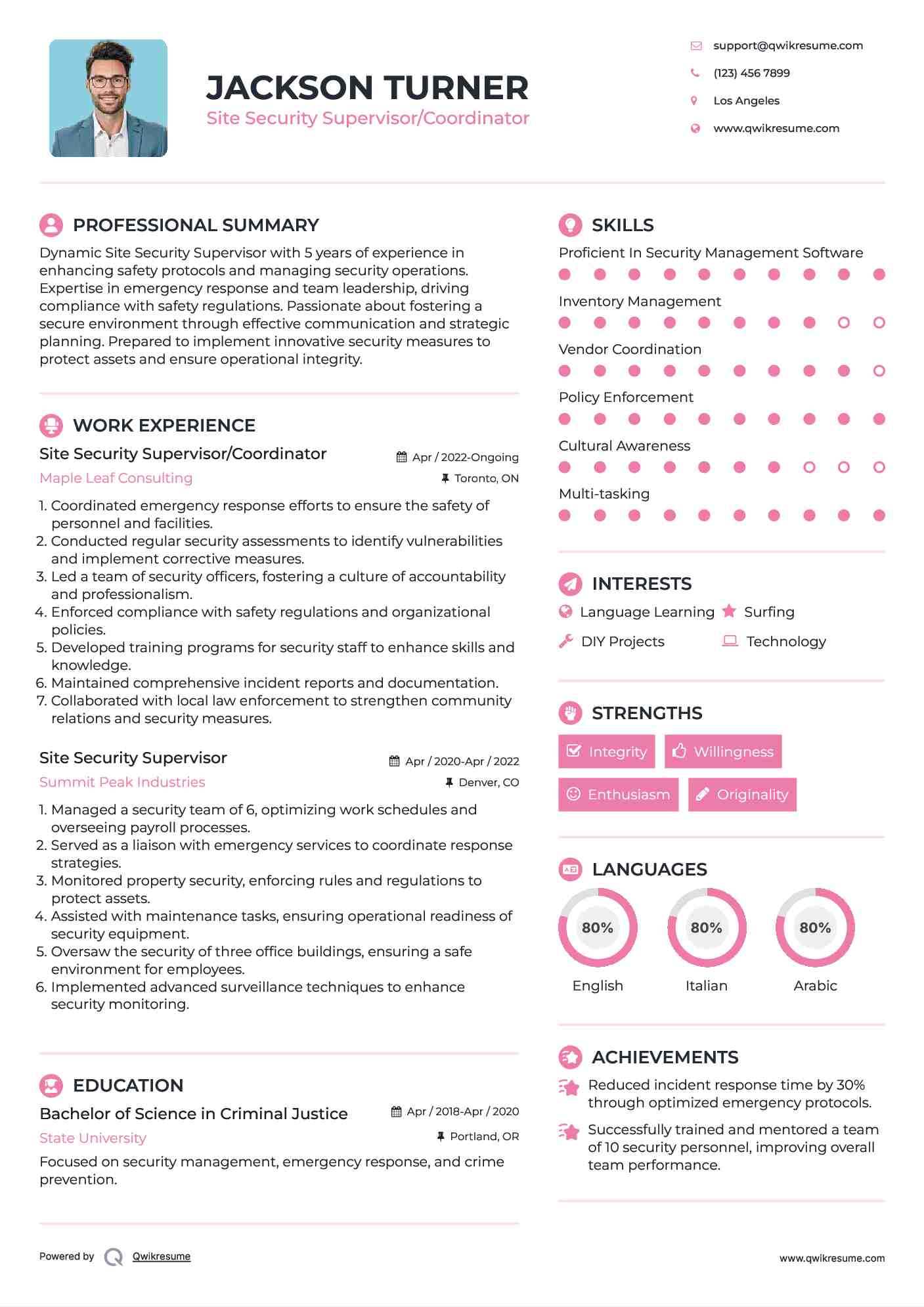 Site Security Supervisor Resume Samples QwikResume