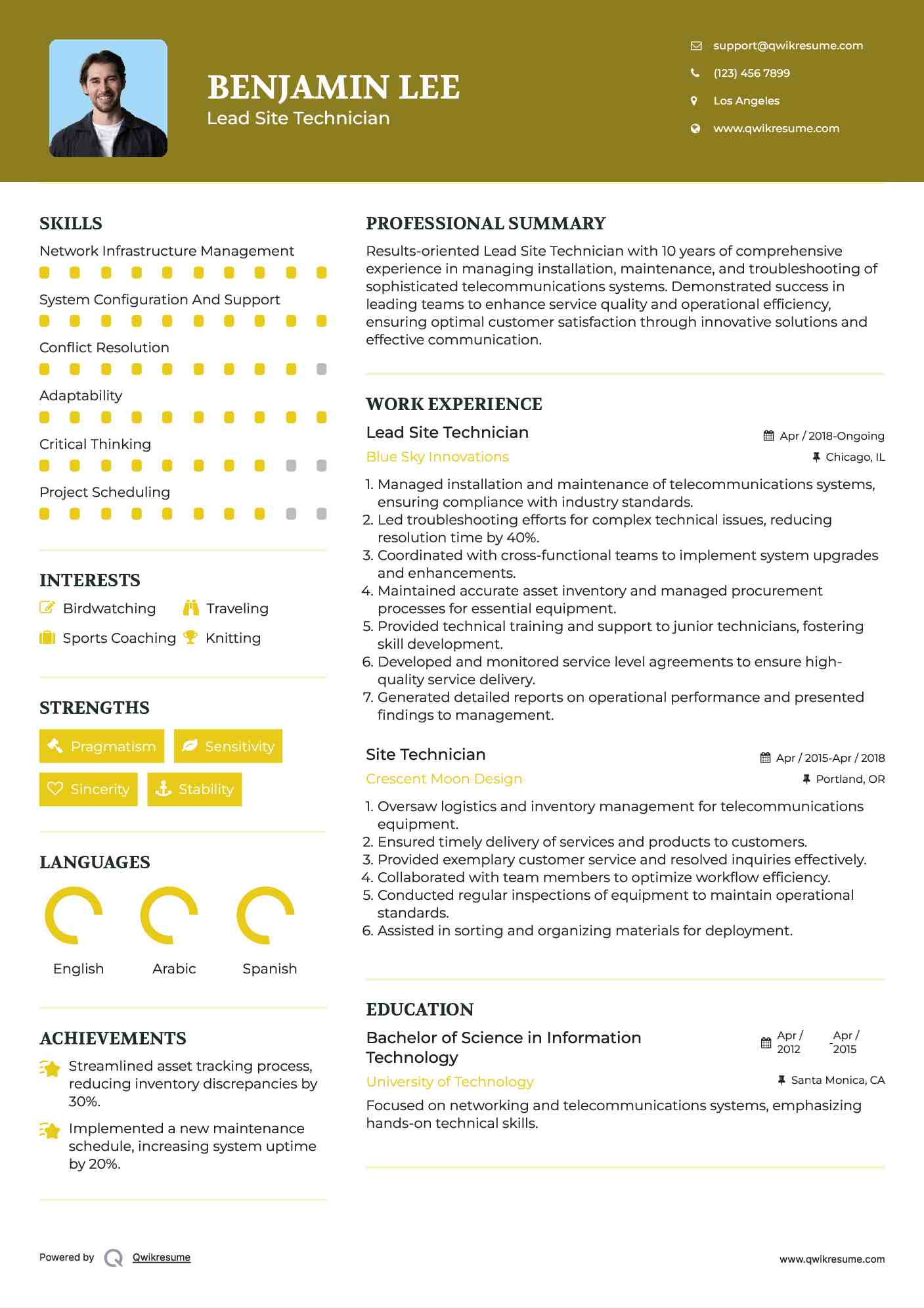 Lead Site Technician Resume Format