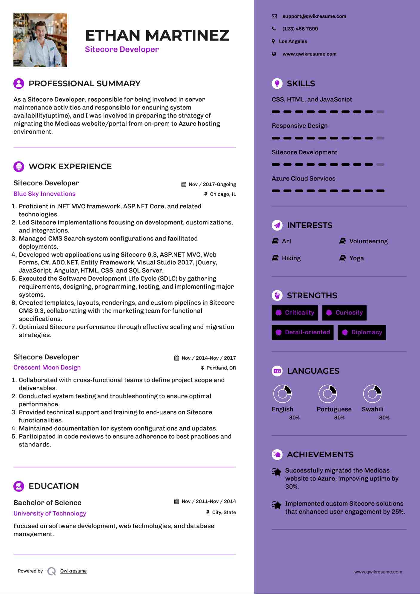 Sitecore Developer Resume Template