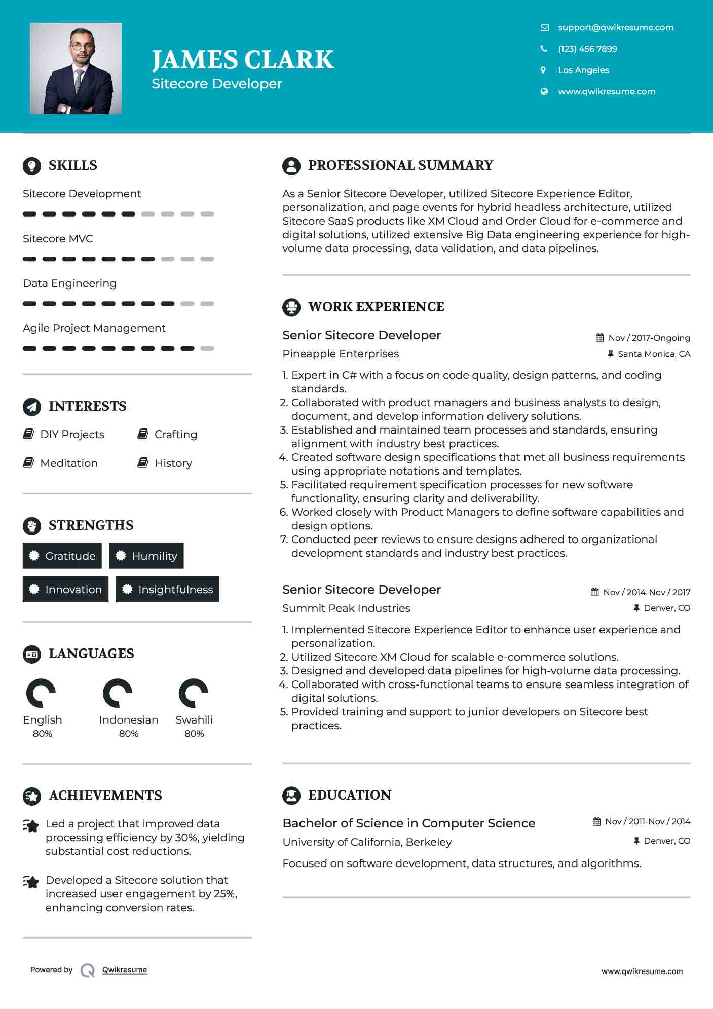 Senior Sitecore Developer Resume Example