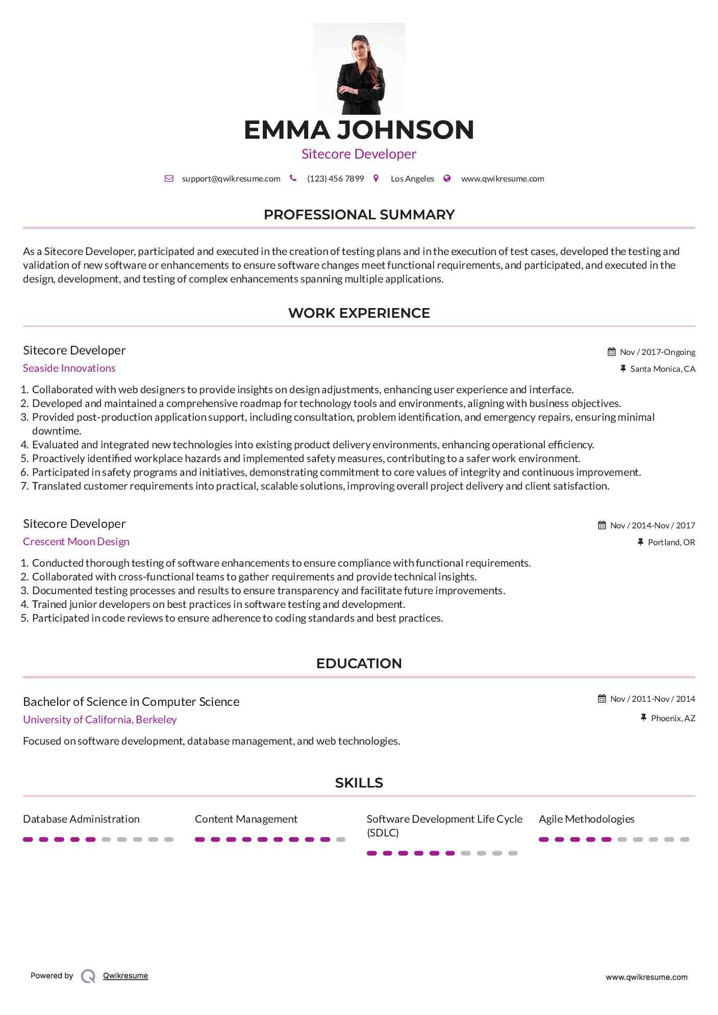 Sitecore Developer Resume Template