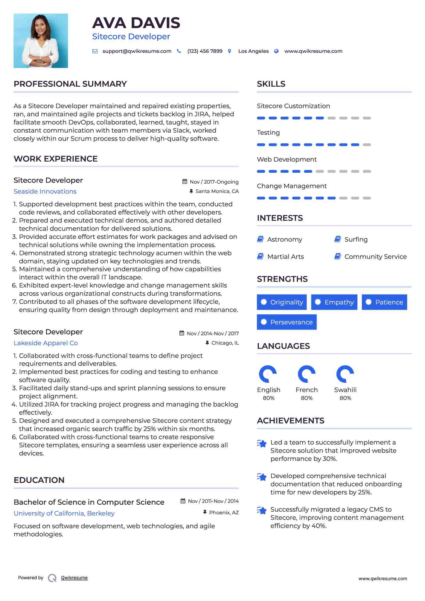 Sitecore Developer Resume Example