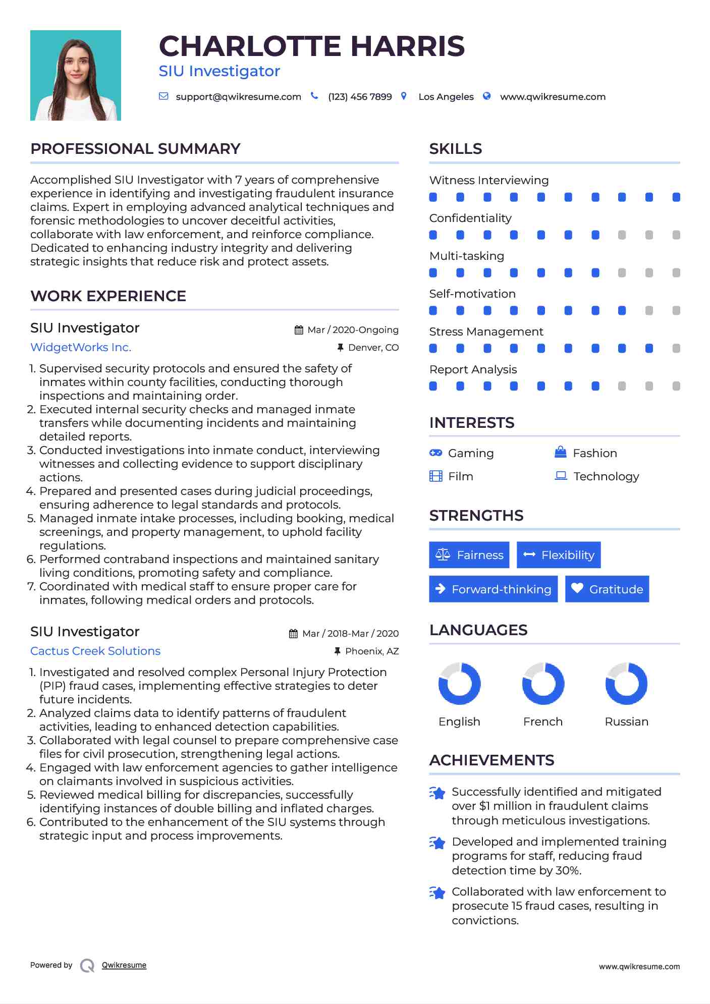 SIU Investigator Resume Sample