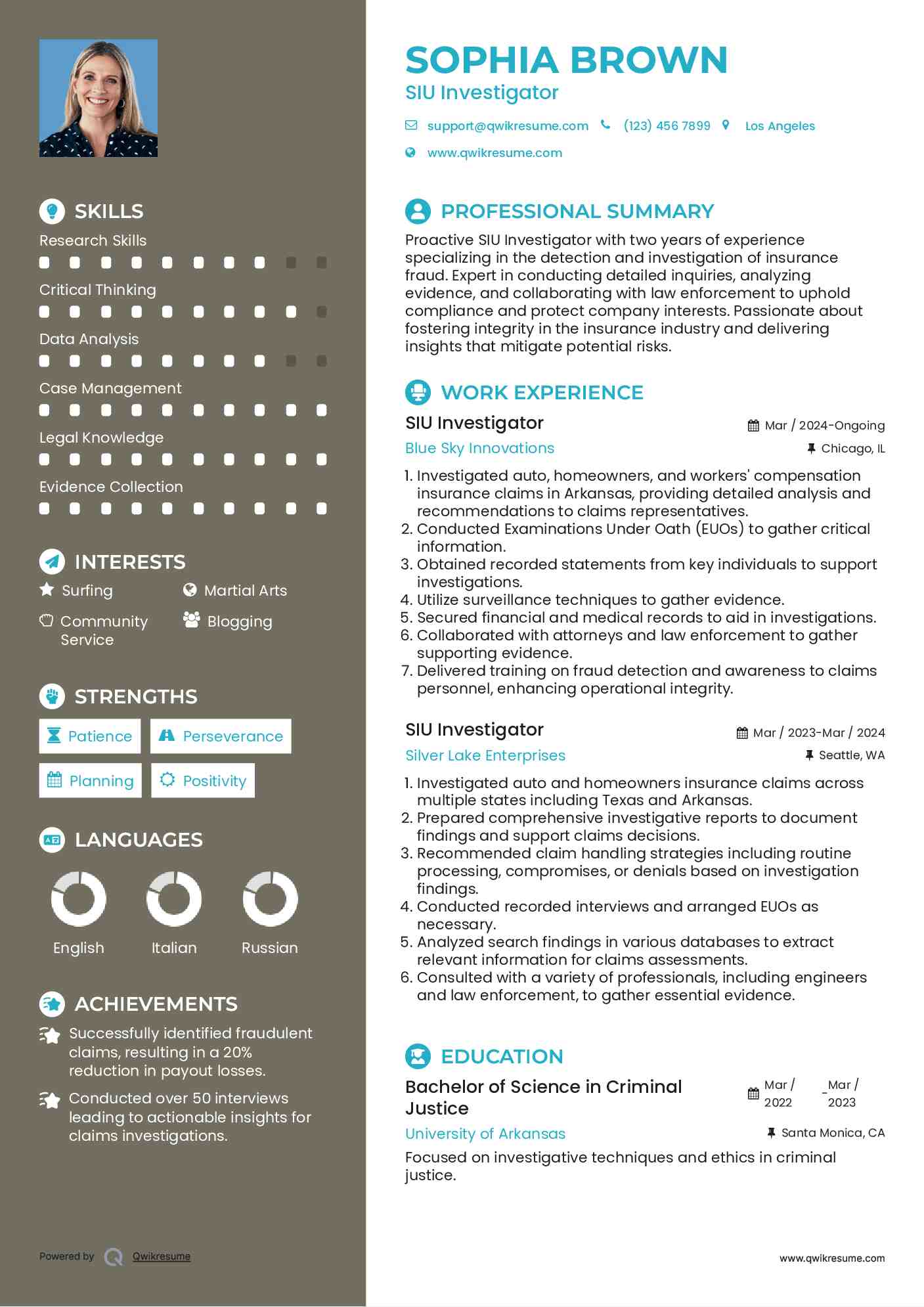 SIU Investigator Resume Format