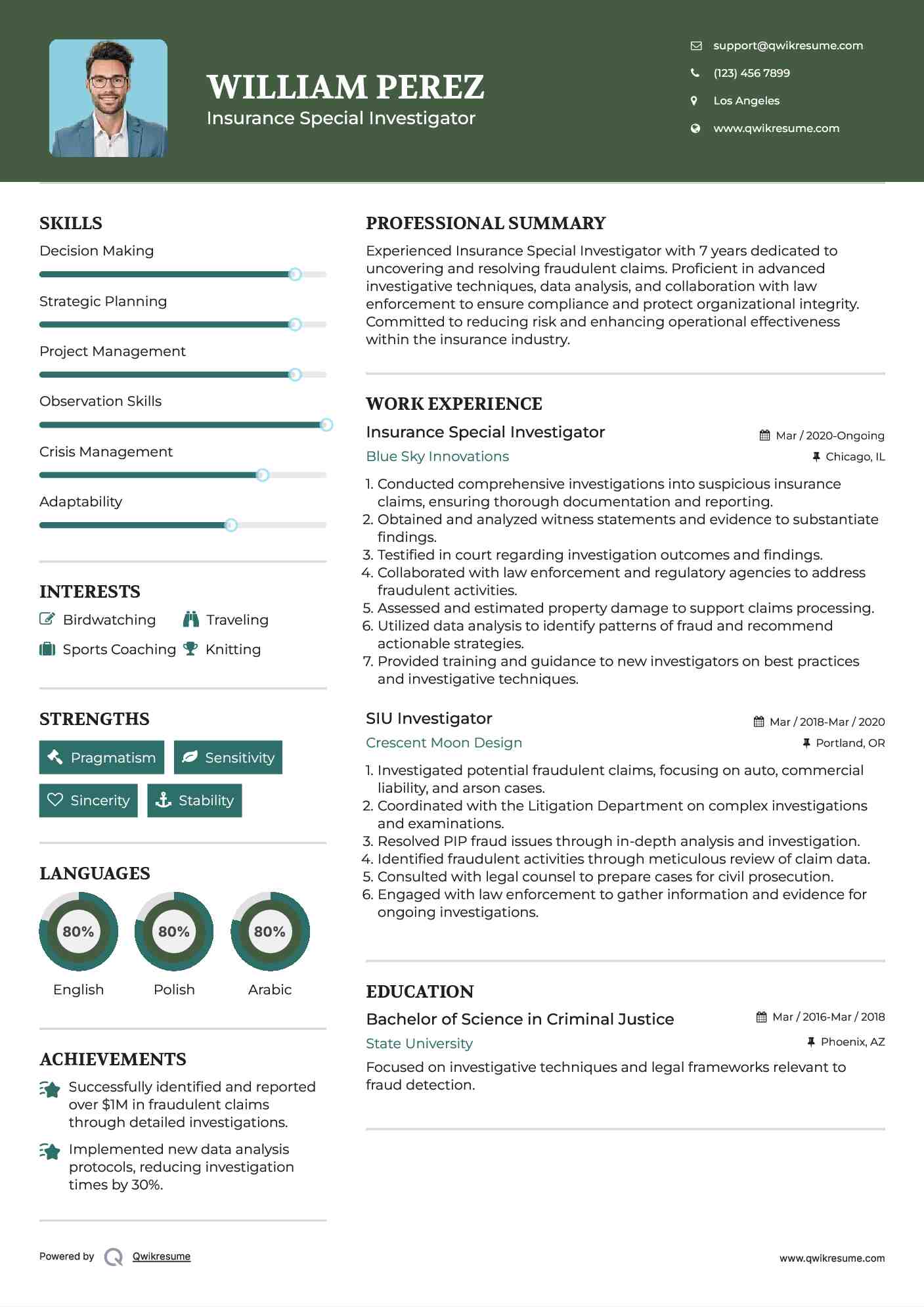 Insurance Special Investigator Resume Example