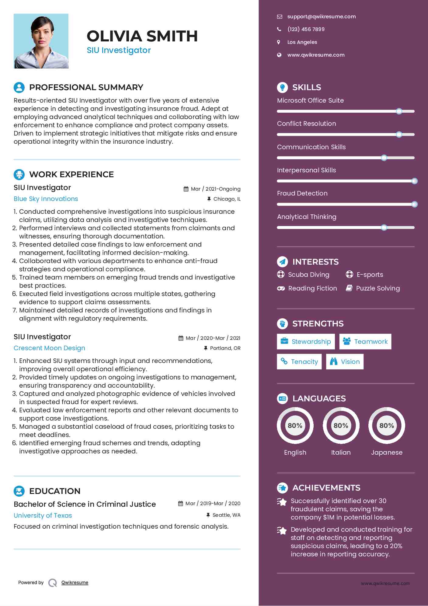 SIU Investigator Resume Sample