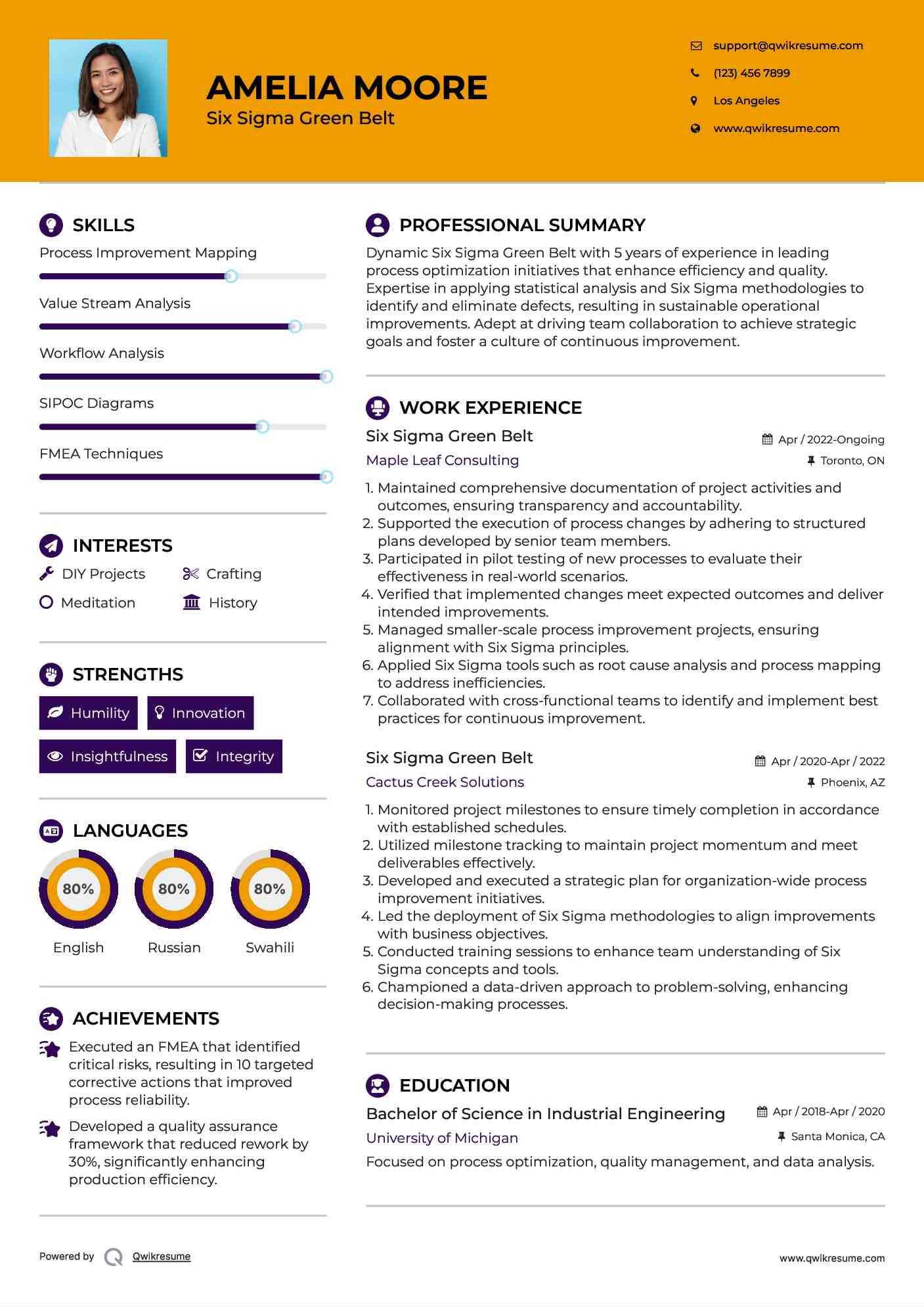 Six Sigma Green Belt Resume Model