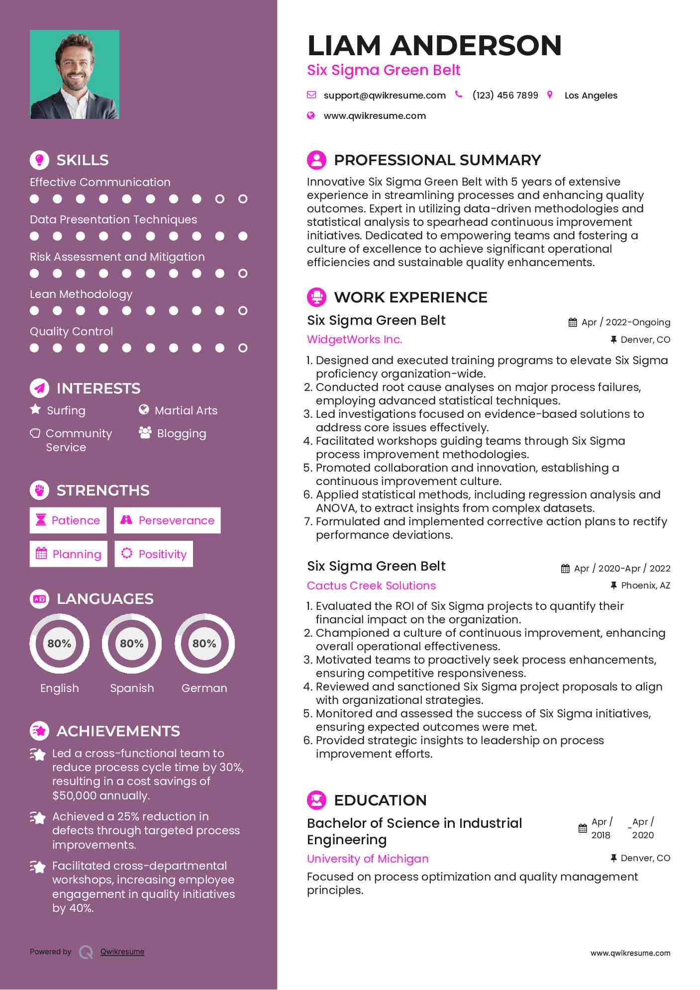 Six Sigma Green Belt Resume Format