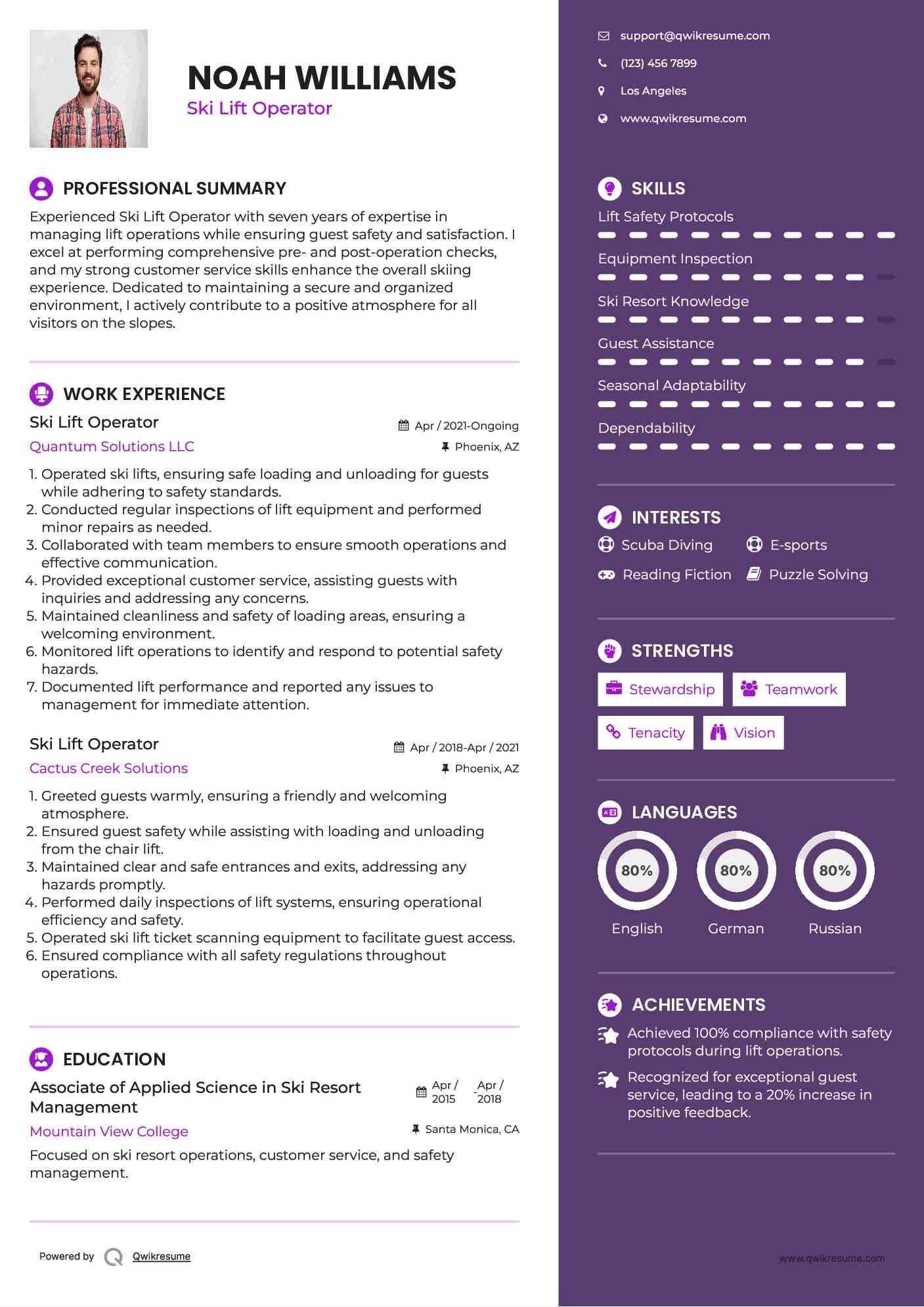 Ski Lift Operator Resume Template
