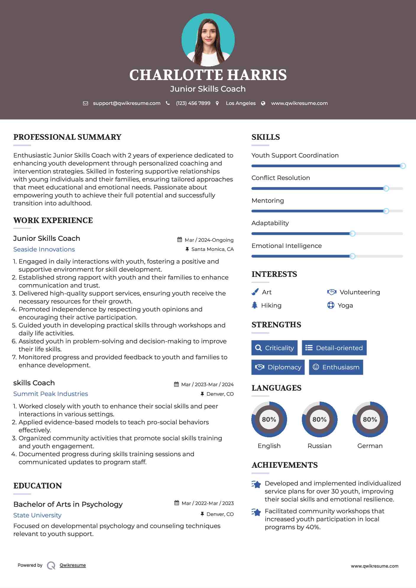 Junior Skills Coach Resume Format
