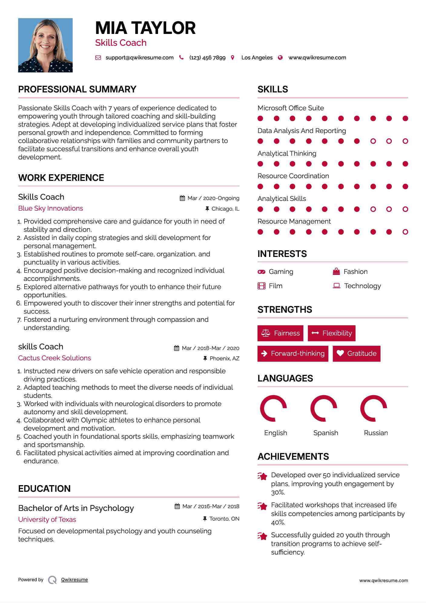 Skills Coach Resume Format