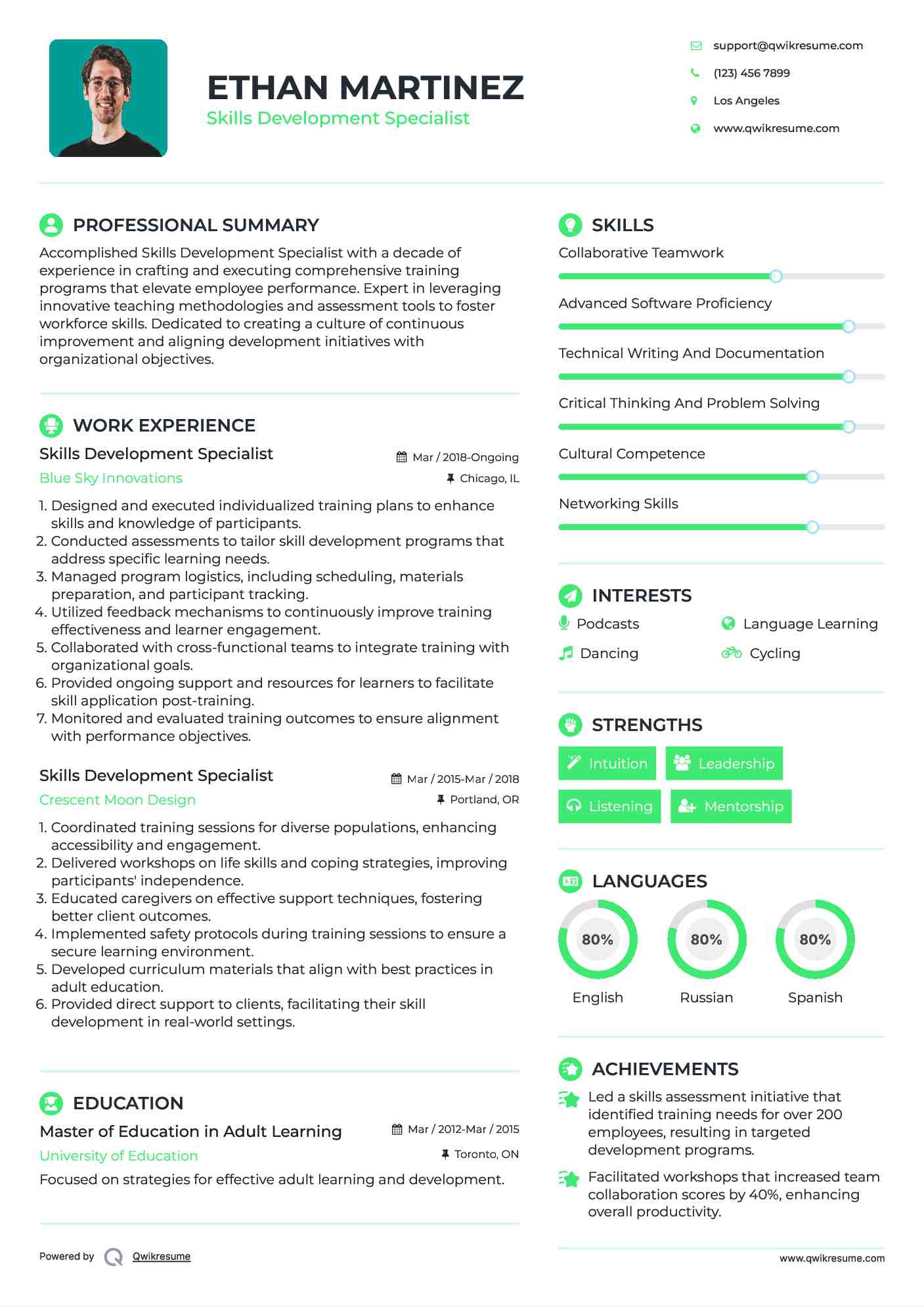 Skills Development Specialist Resume Template