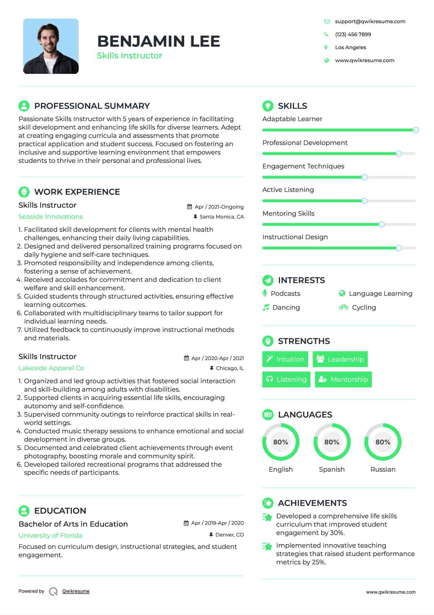 Skills Instructor Resume Model