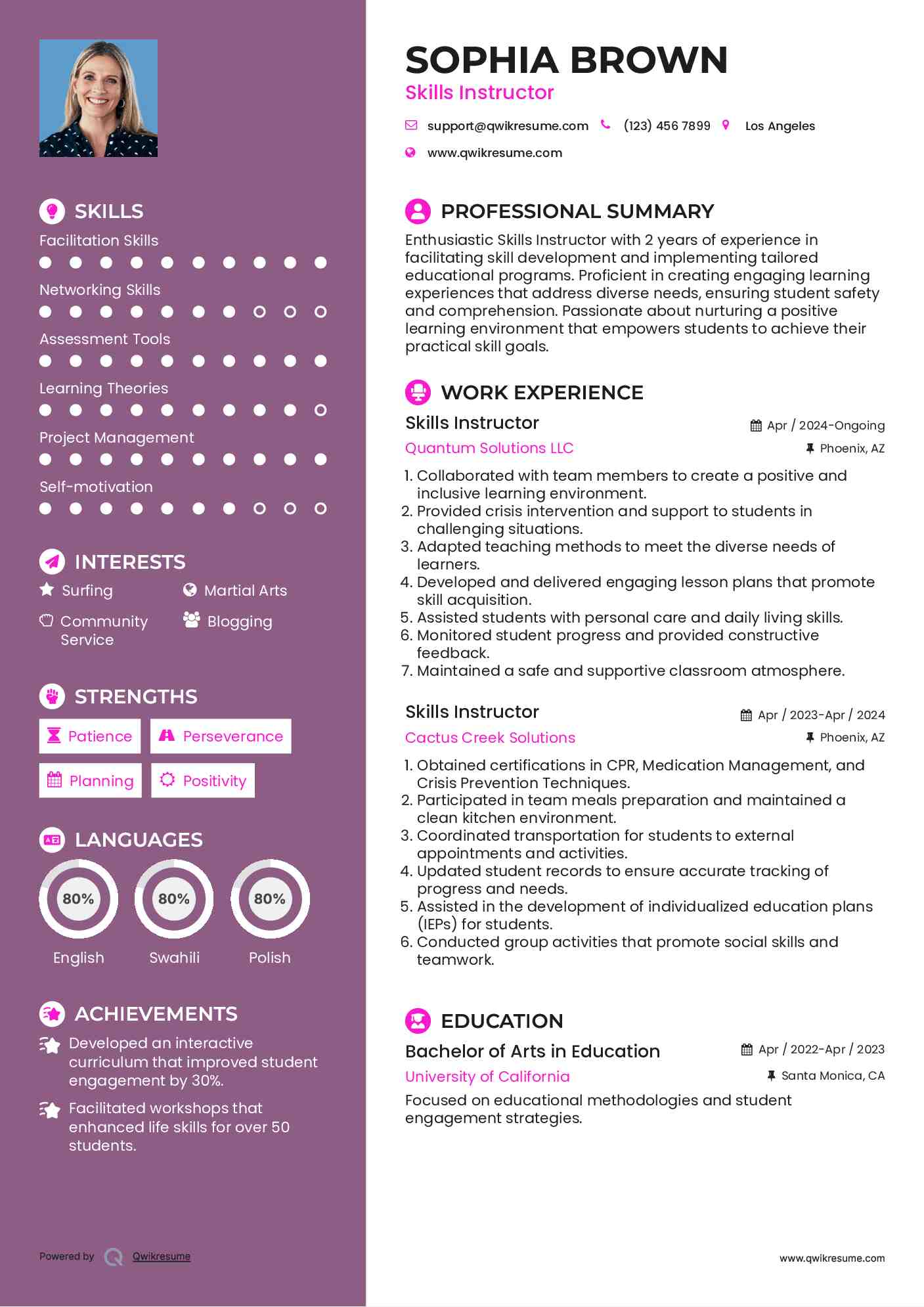 Skills Instructor Resume Model