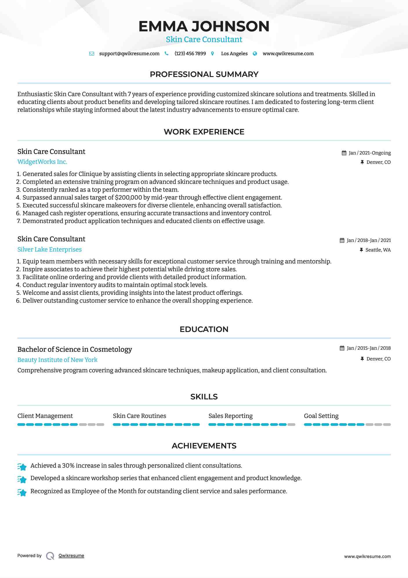 Skin Care Consultant Resume Template