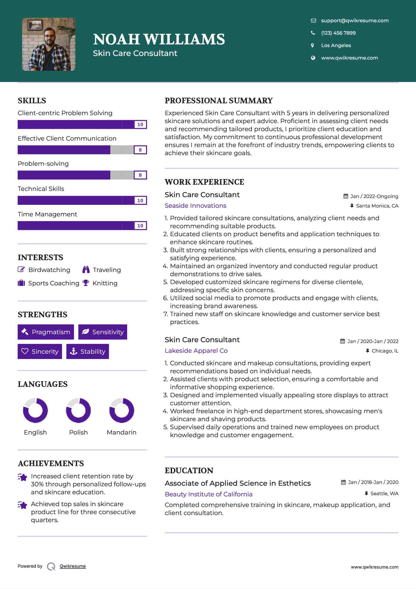 Skin Care Consultant Resume Format