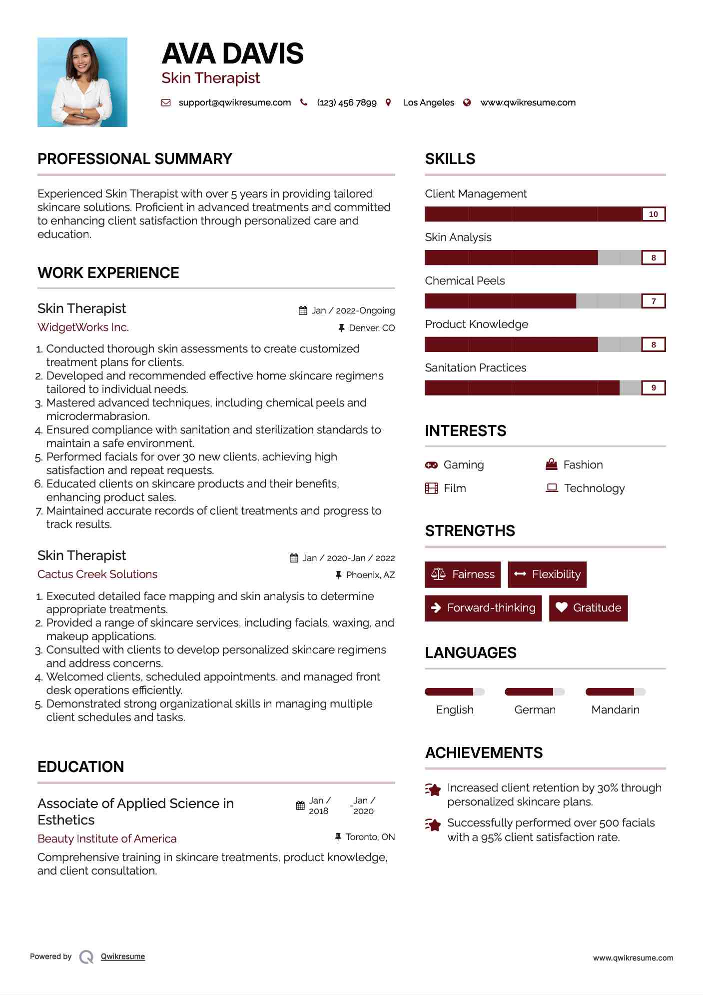 Skin Therapist Resume Format