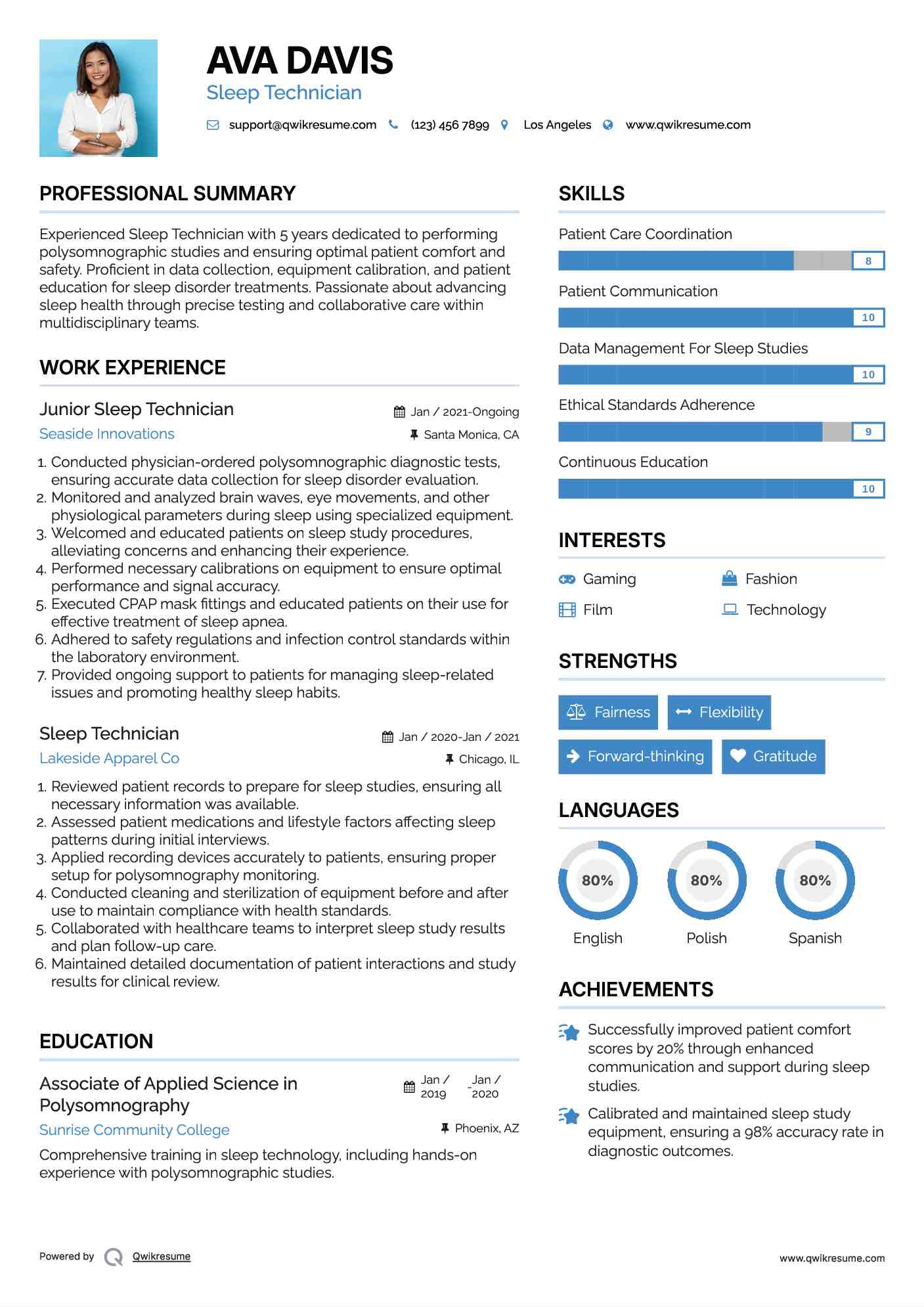 Junior Sleep Technician Resume Sample
