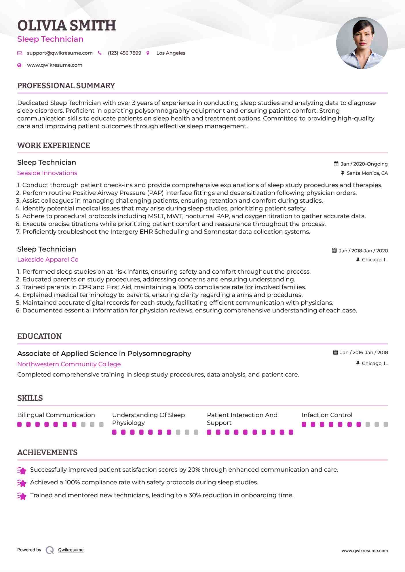 Sleep Technician Resume Example