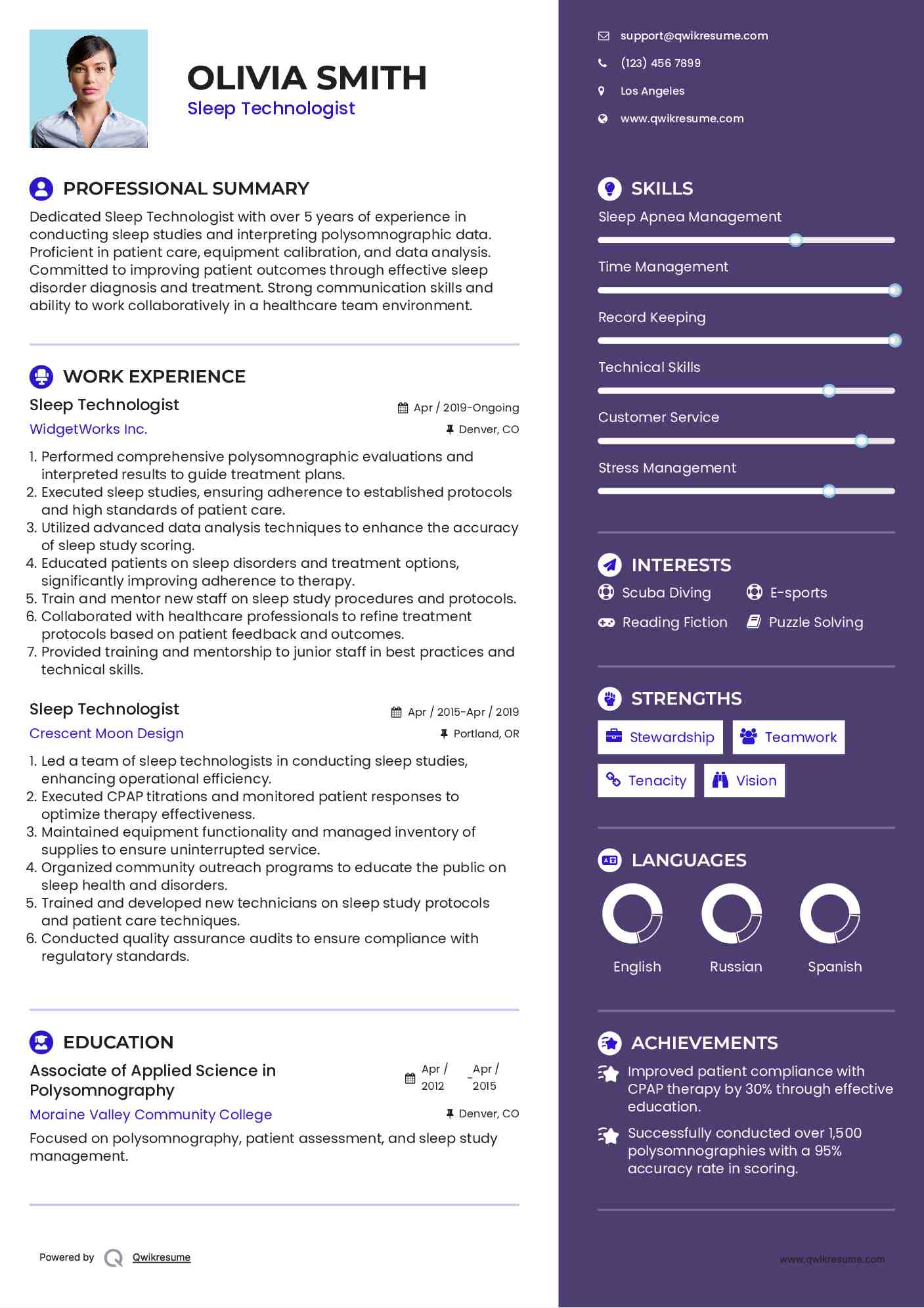 Sleep Technologist Resume Sample