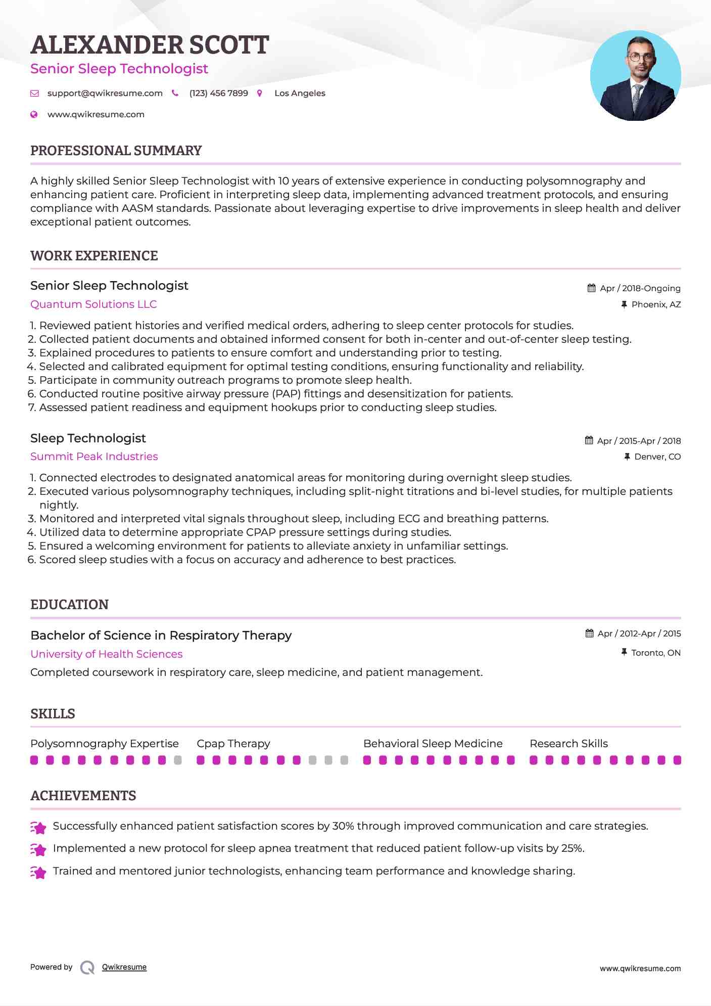 Senior Sleep Technologist Resume Template