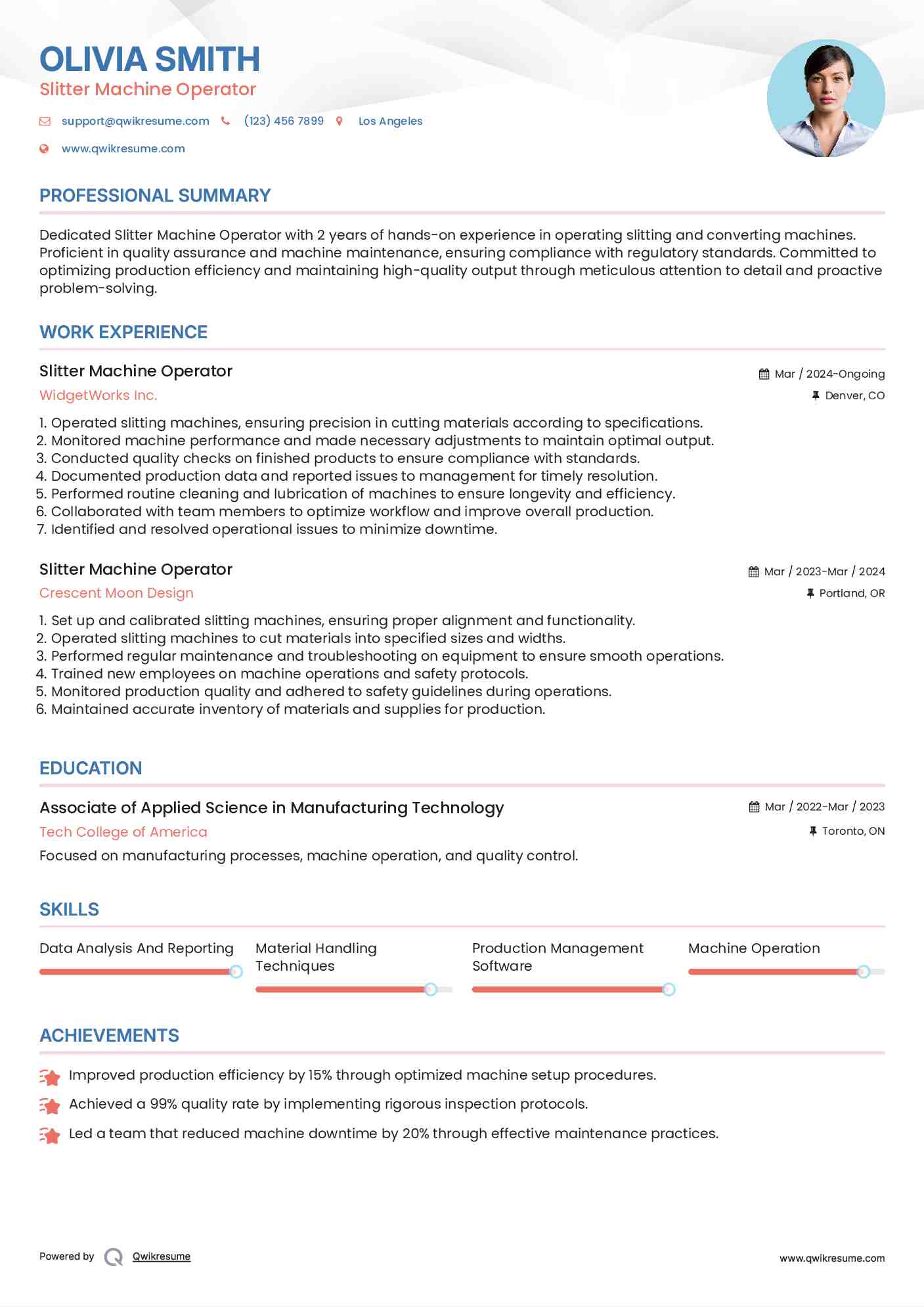 Slitter Machine Operator Resume Format