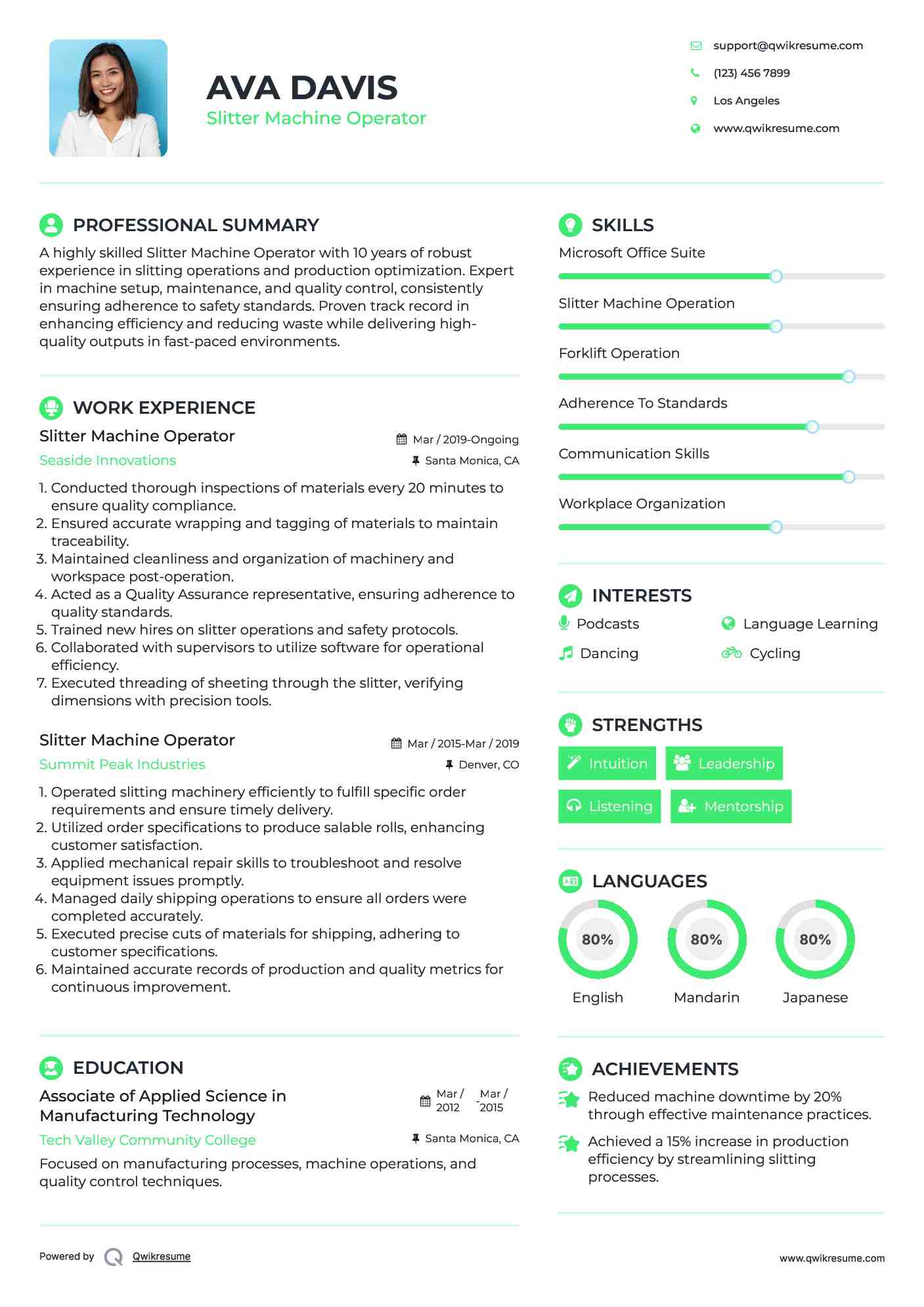 Slitter Machine Operator Resume Example