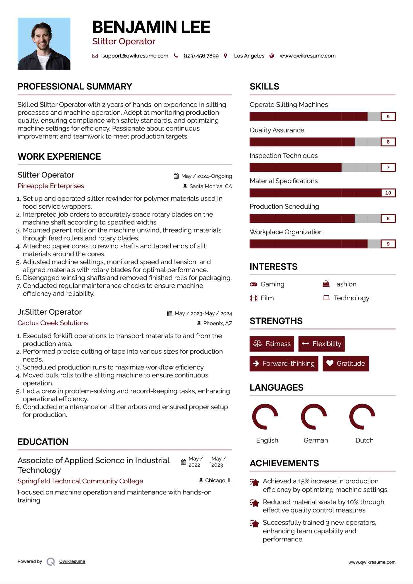Slitter Operator Resume Example