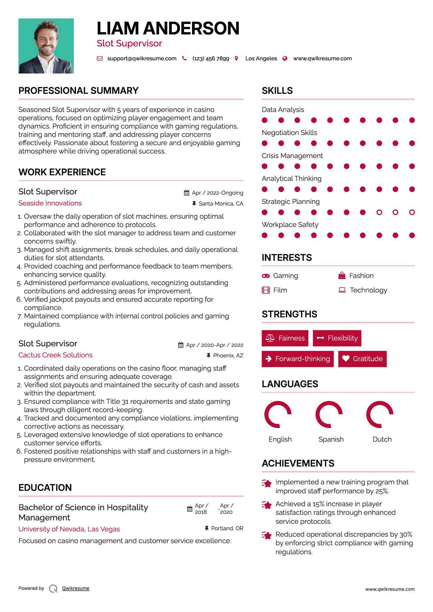 Slot Supervisor Resume Example