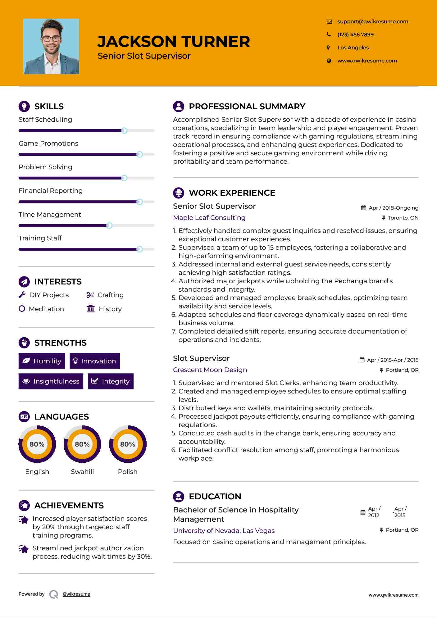 Senior Slot Supervisor Resume Model