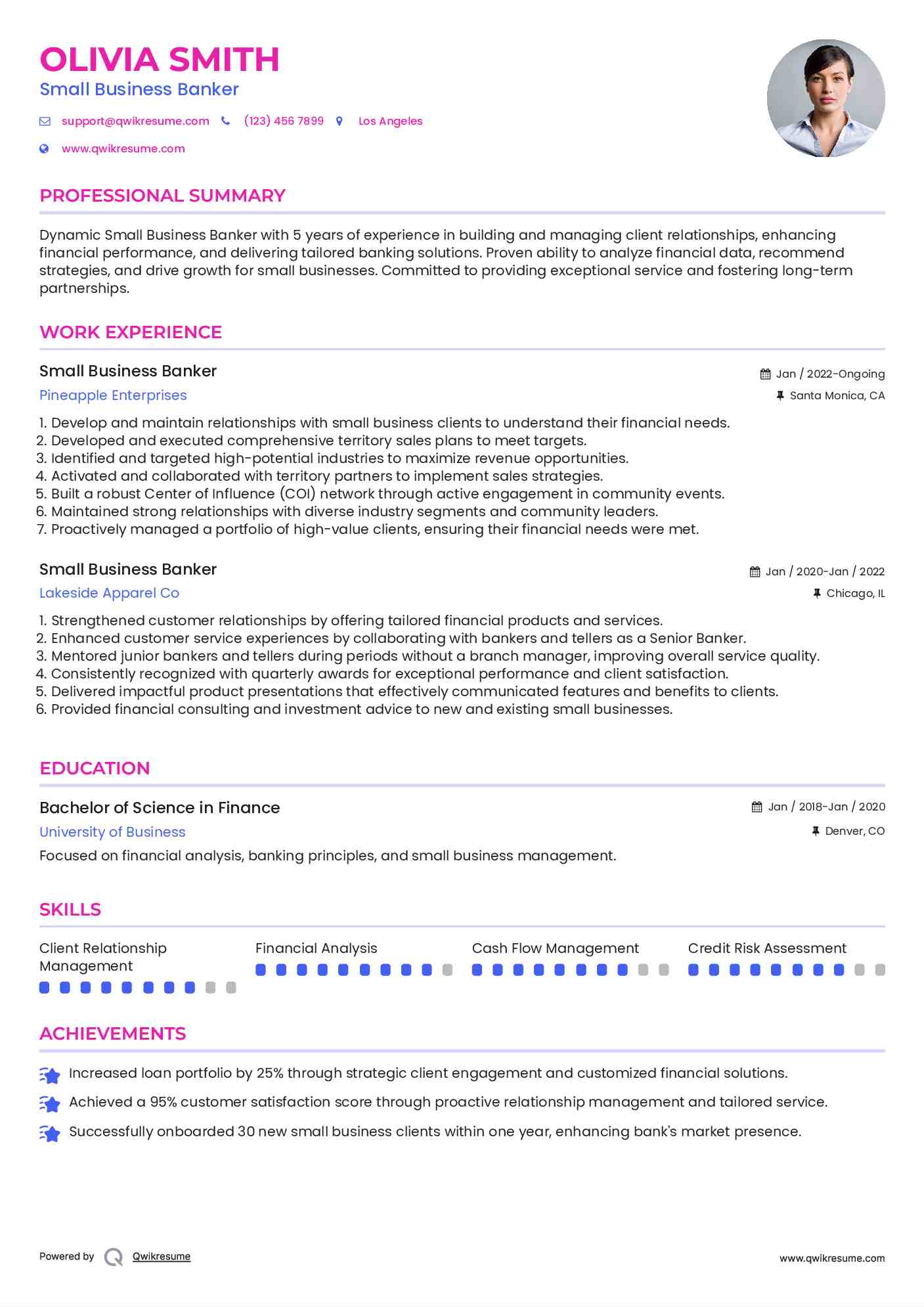 Small Business Banker Resume Model