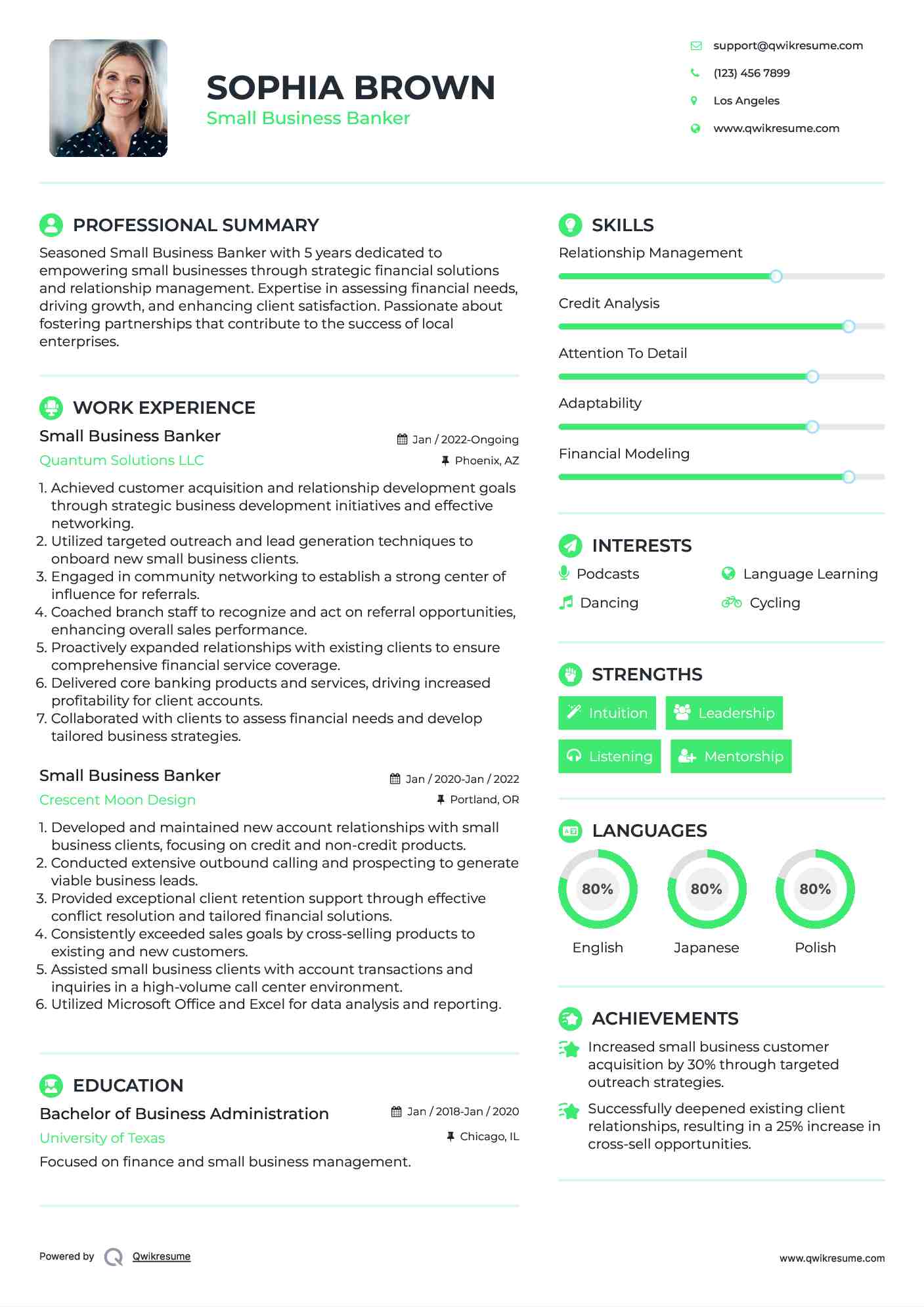 Small Business Banker Resume Template