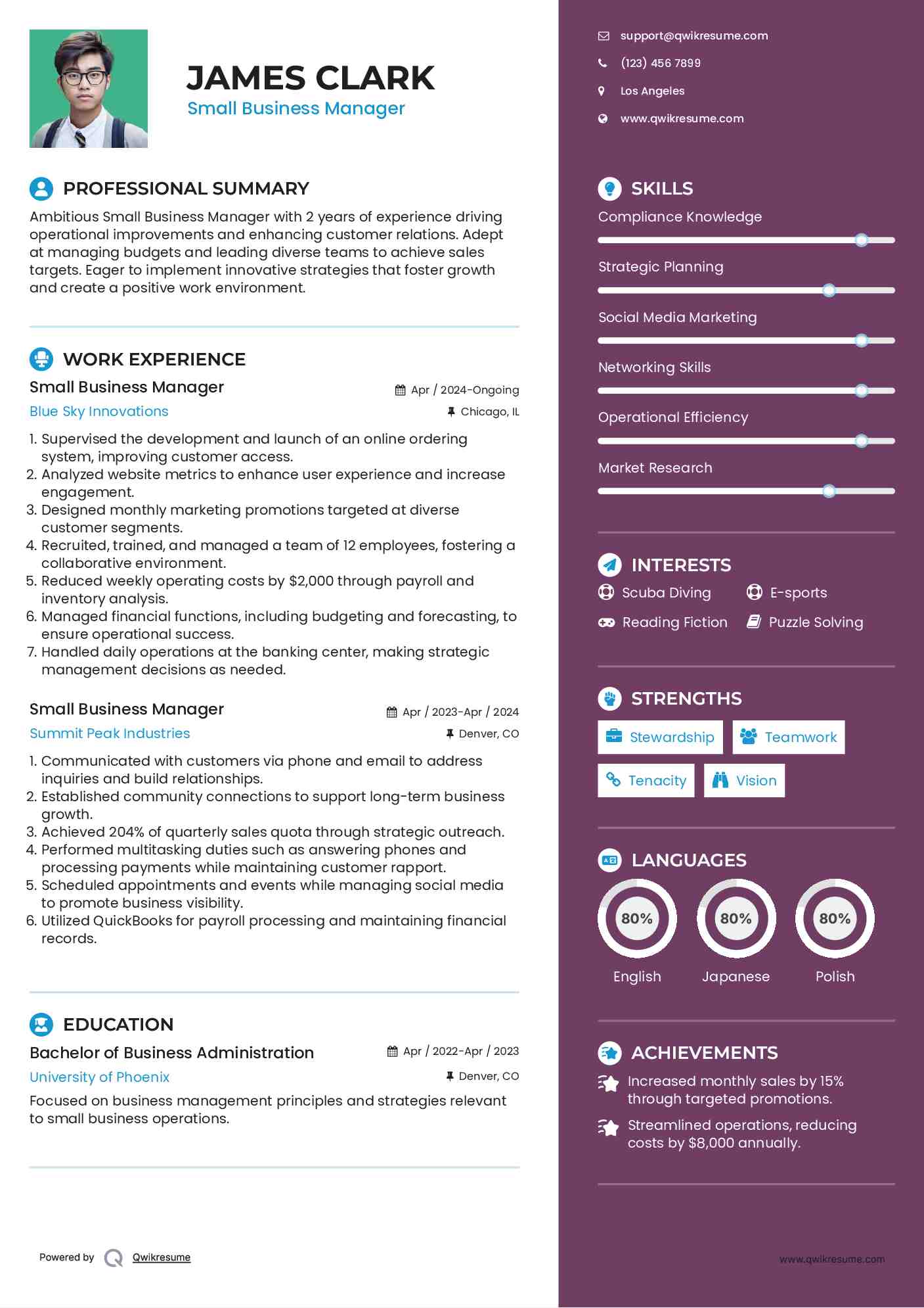 Small Business Manager Resume Format