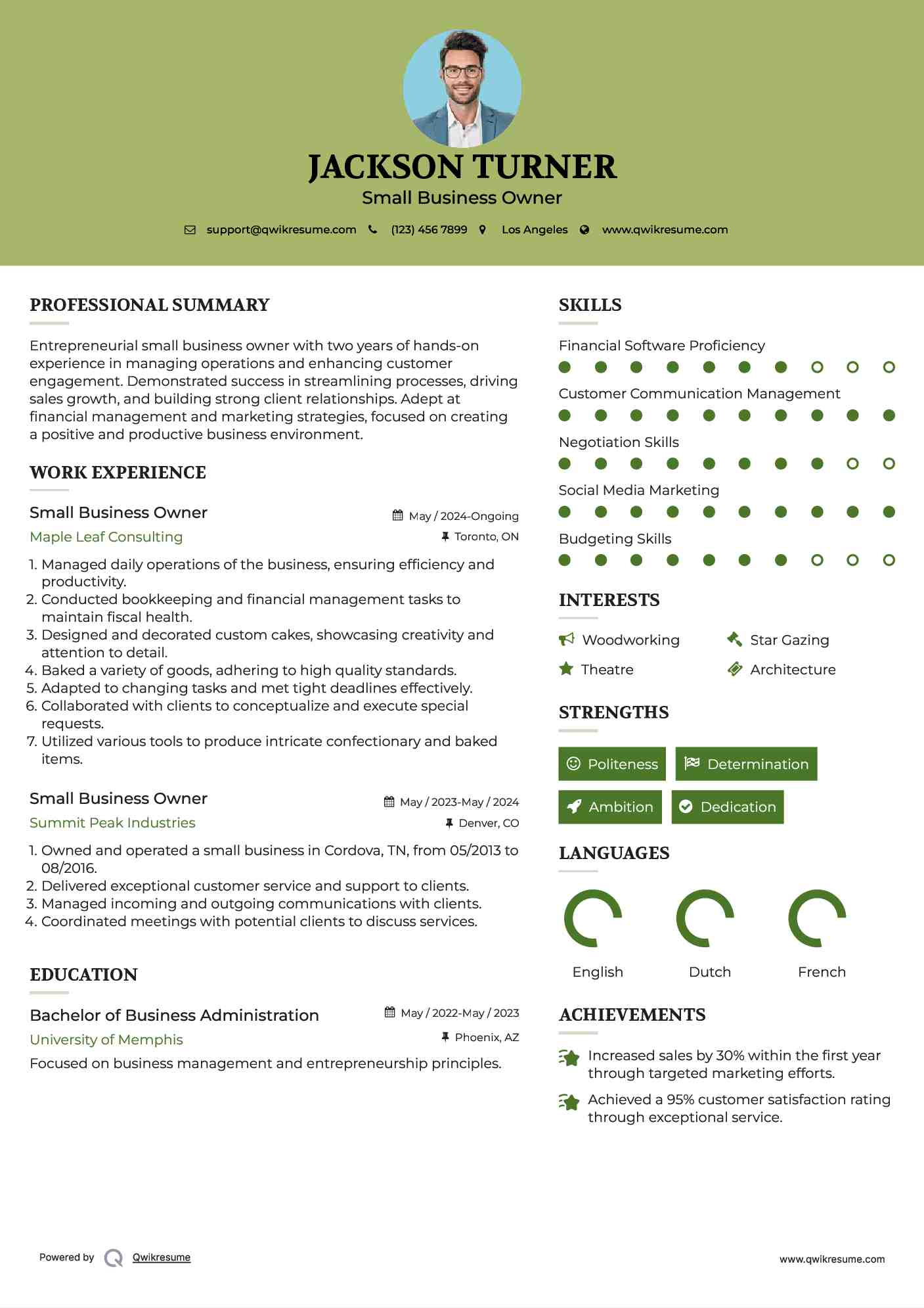 Small Business Owner Resume Sample