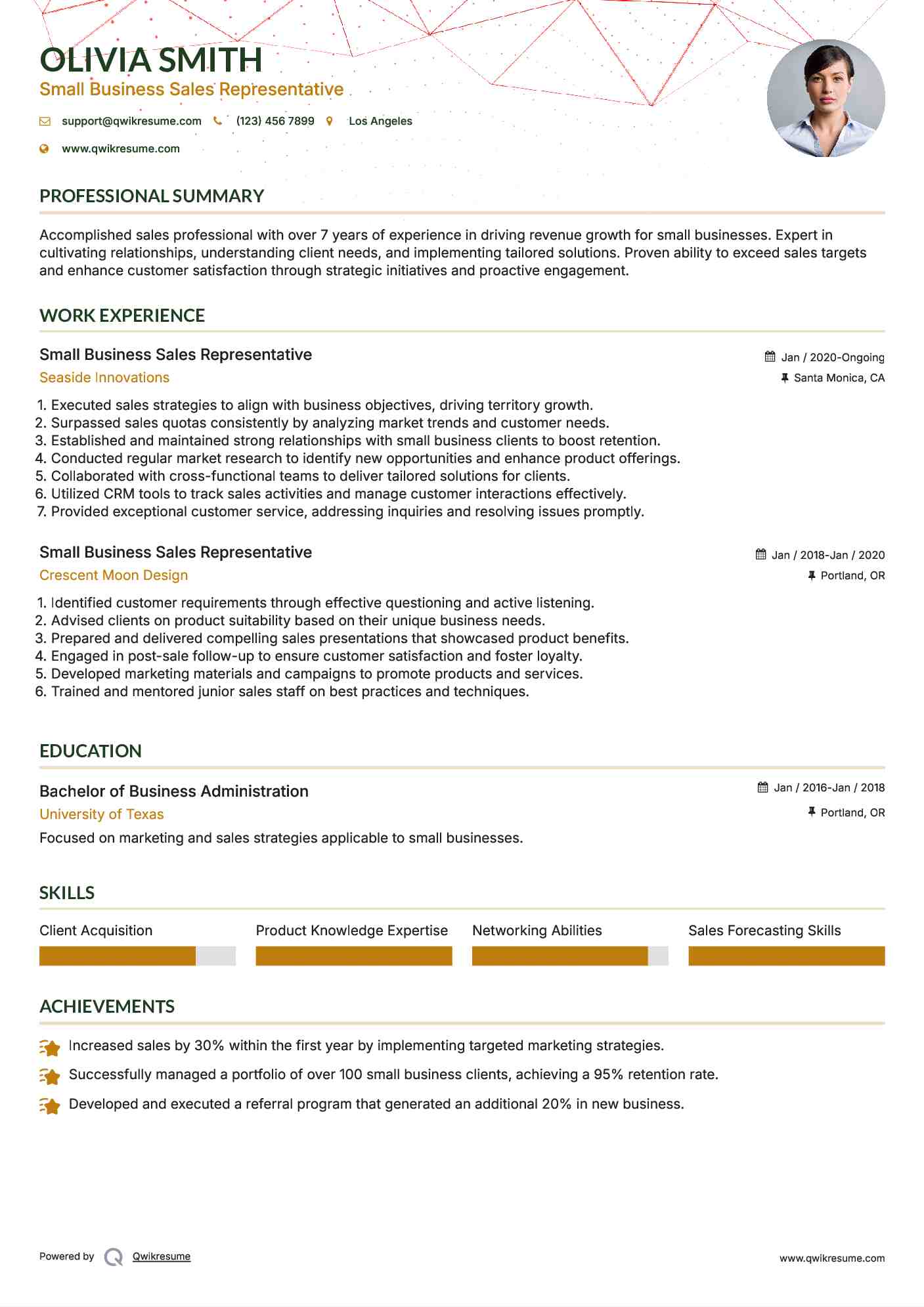 Small Business Sales Representative Resume Format