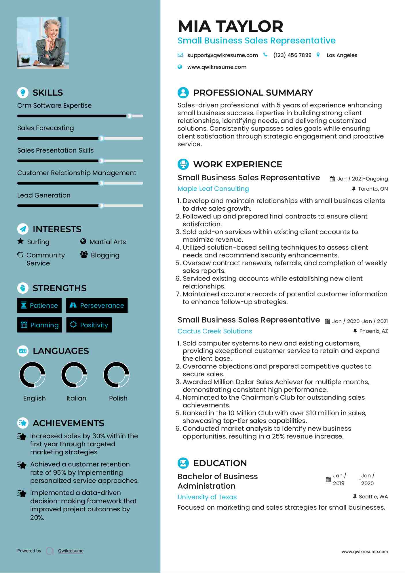 Small Business Sales Representative Resume Format