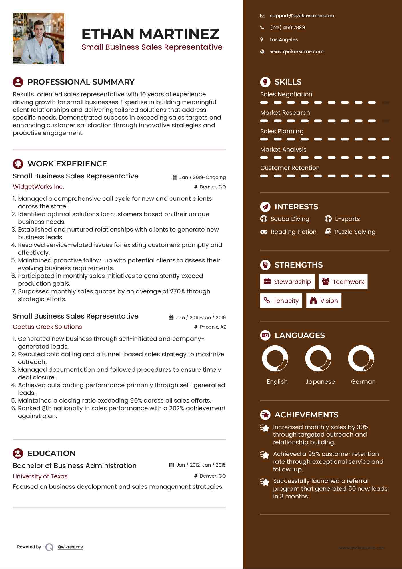 Small Business Sales Representative Resume Format