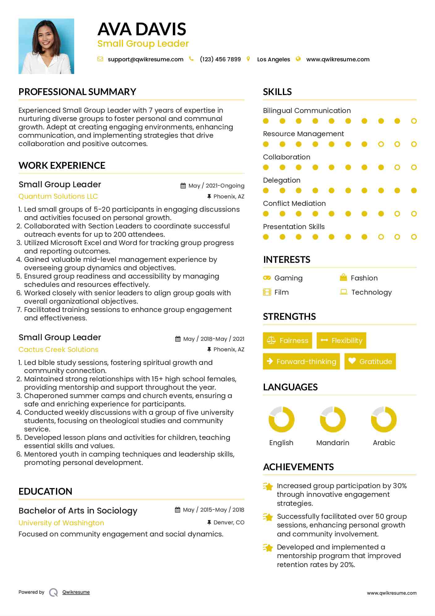Small Group Leader Resume Sample