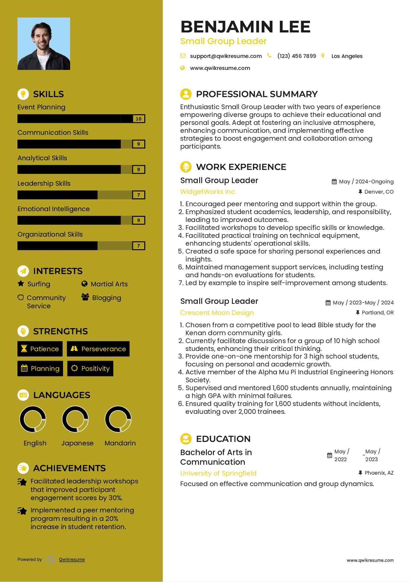 Small Group Leader Resume Format