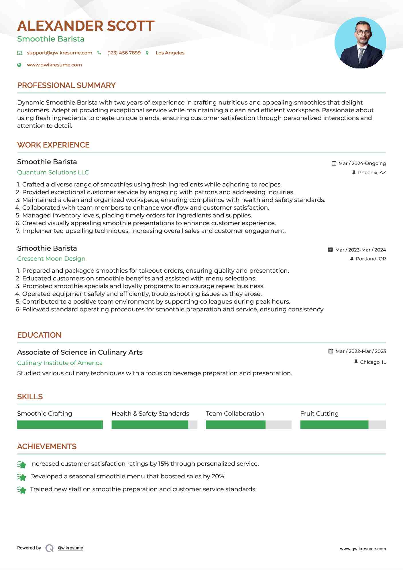 Smoothie Barista Resume Template
